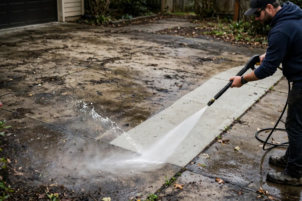8. Pressure Washing Driveways on Weekends