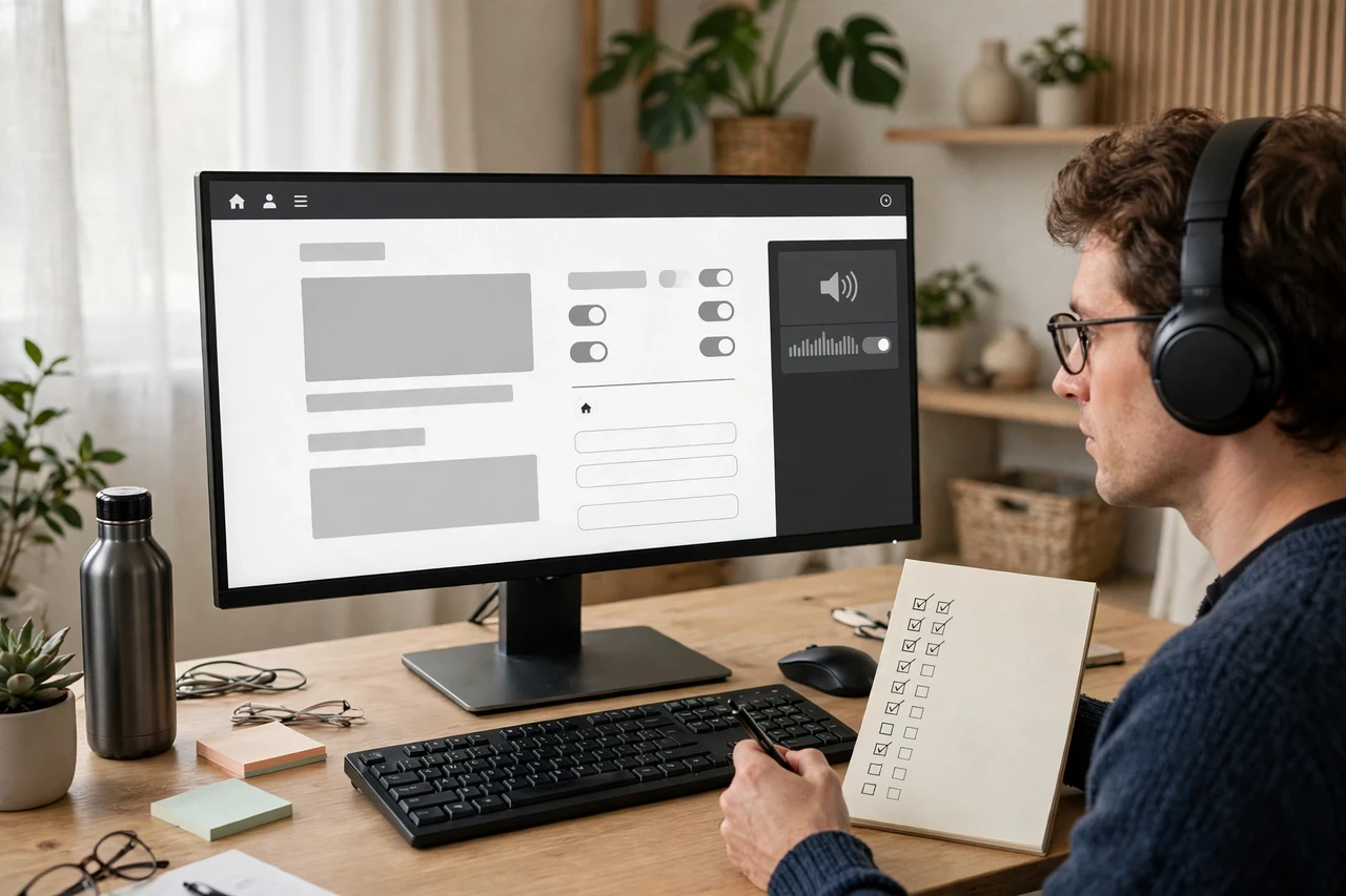 Accessibility tester evaluating a website using assistive technology