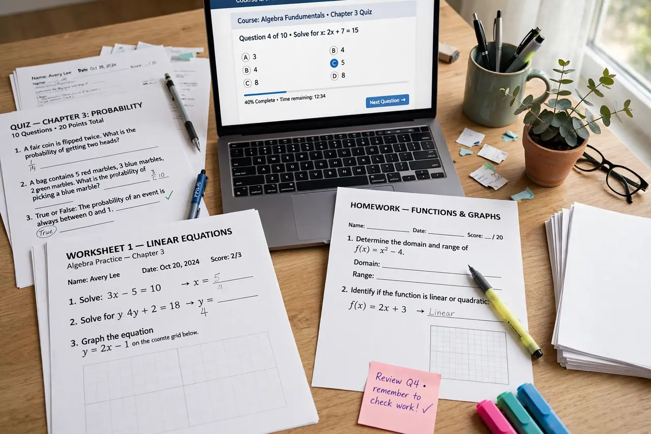 Course worksheets and quizzes boosting student completion