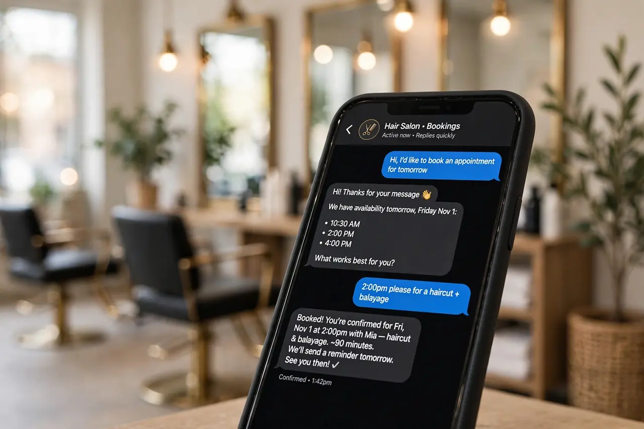 AI chatbot booking appointments for a salon