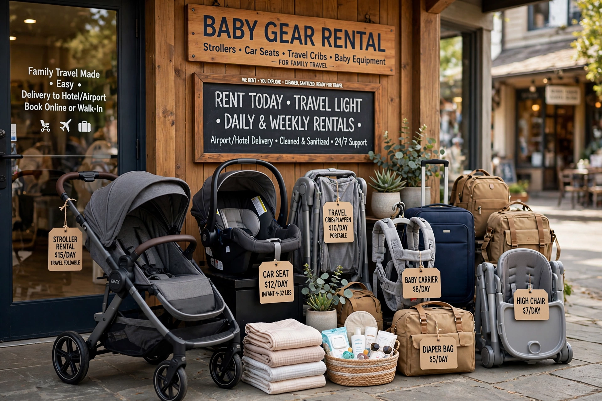 BabyQuip app showing strollers and cribs available for rent