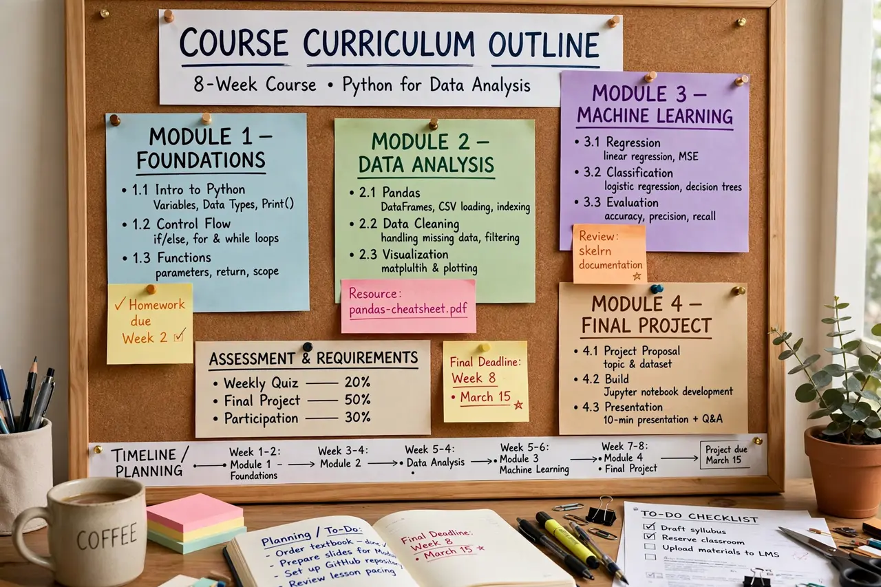 Online course curriculum broken into modules and lessons