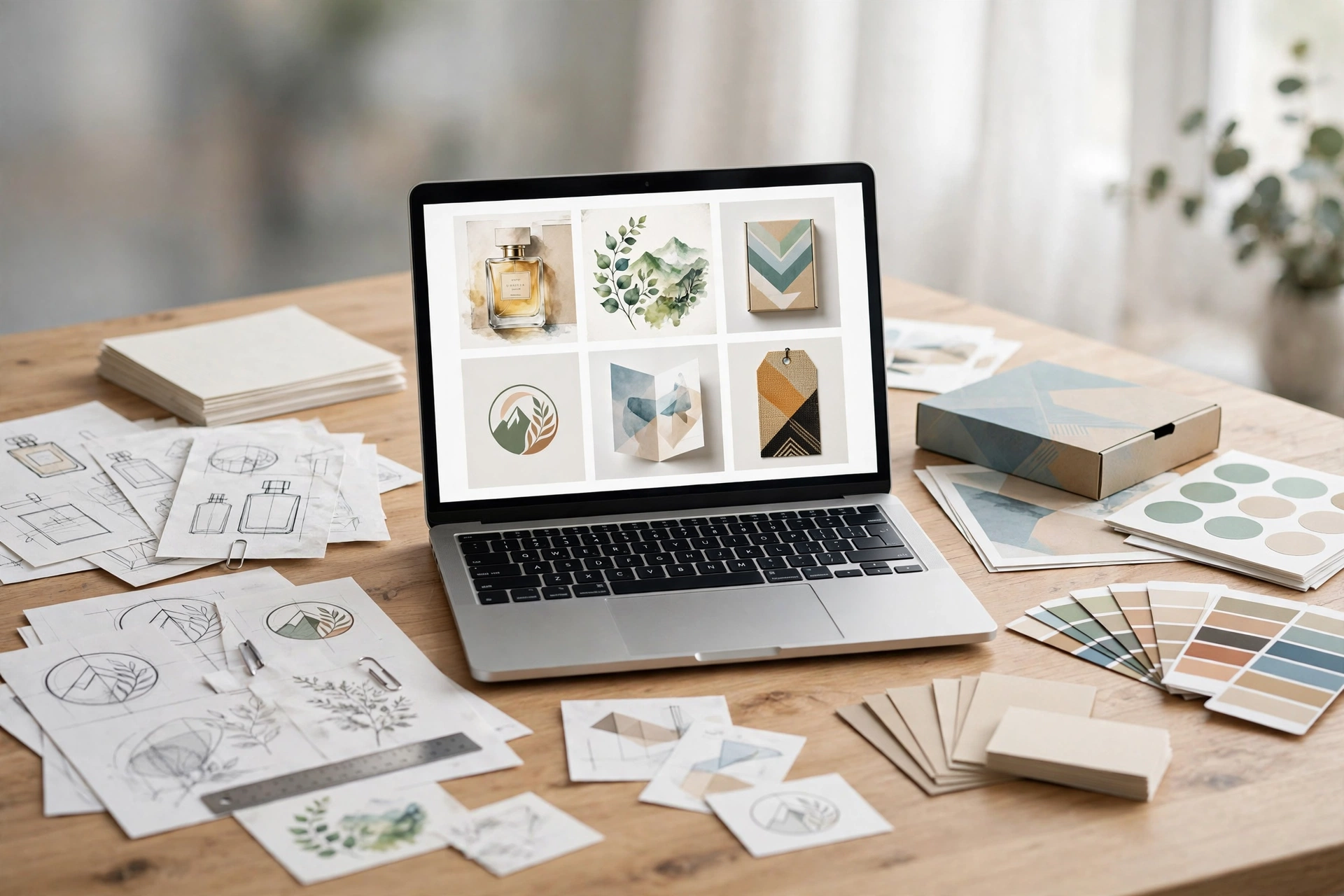 AI business portfolio of sample work displayed on a laptop