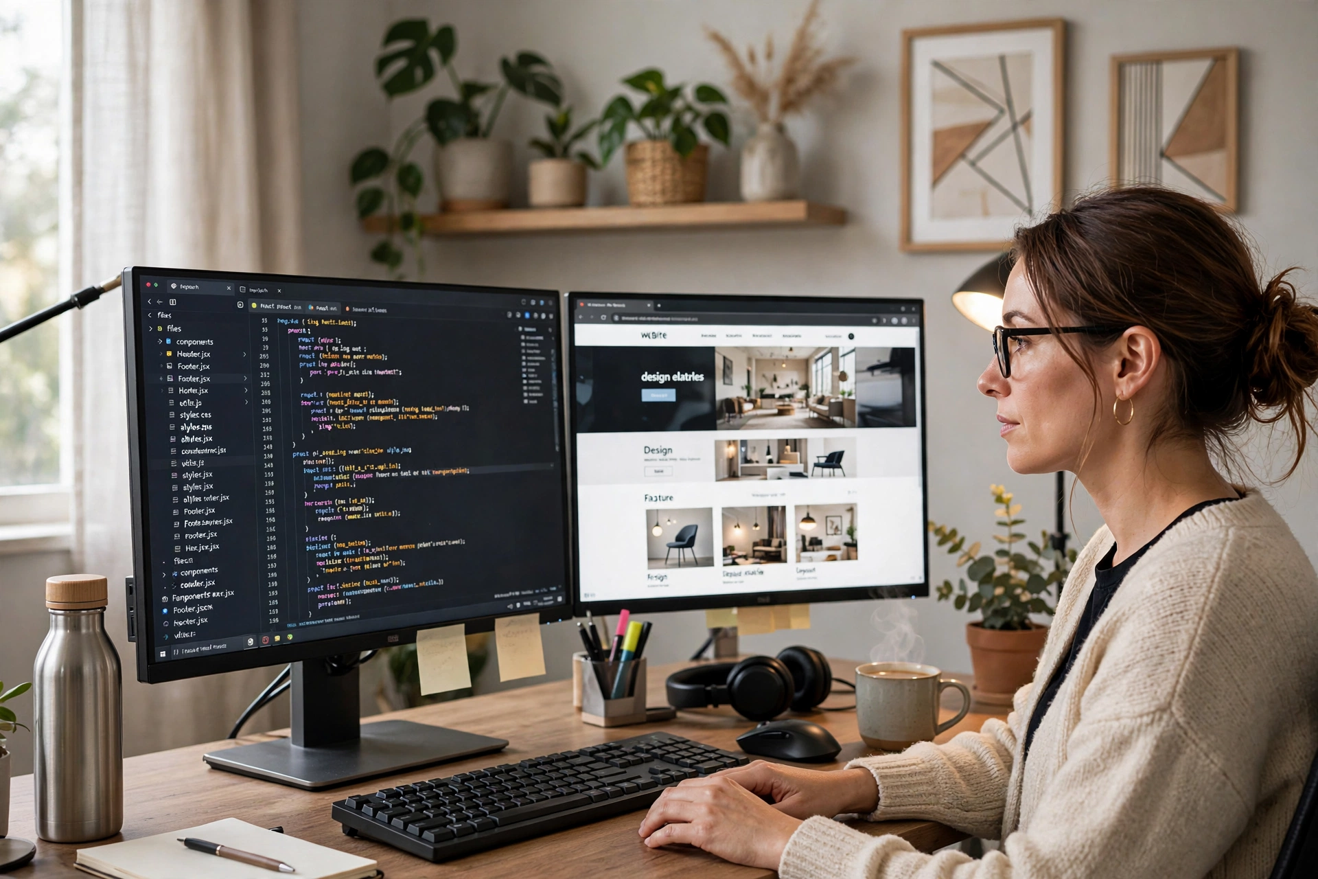 Web designer building a website on a laptop