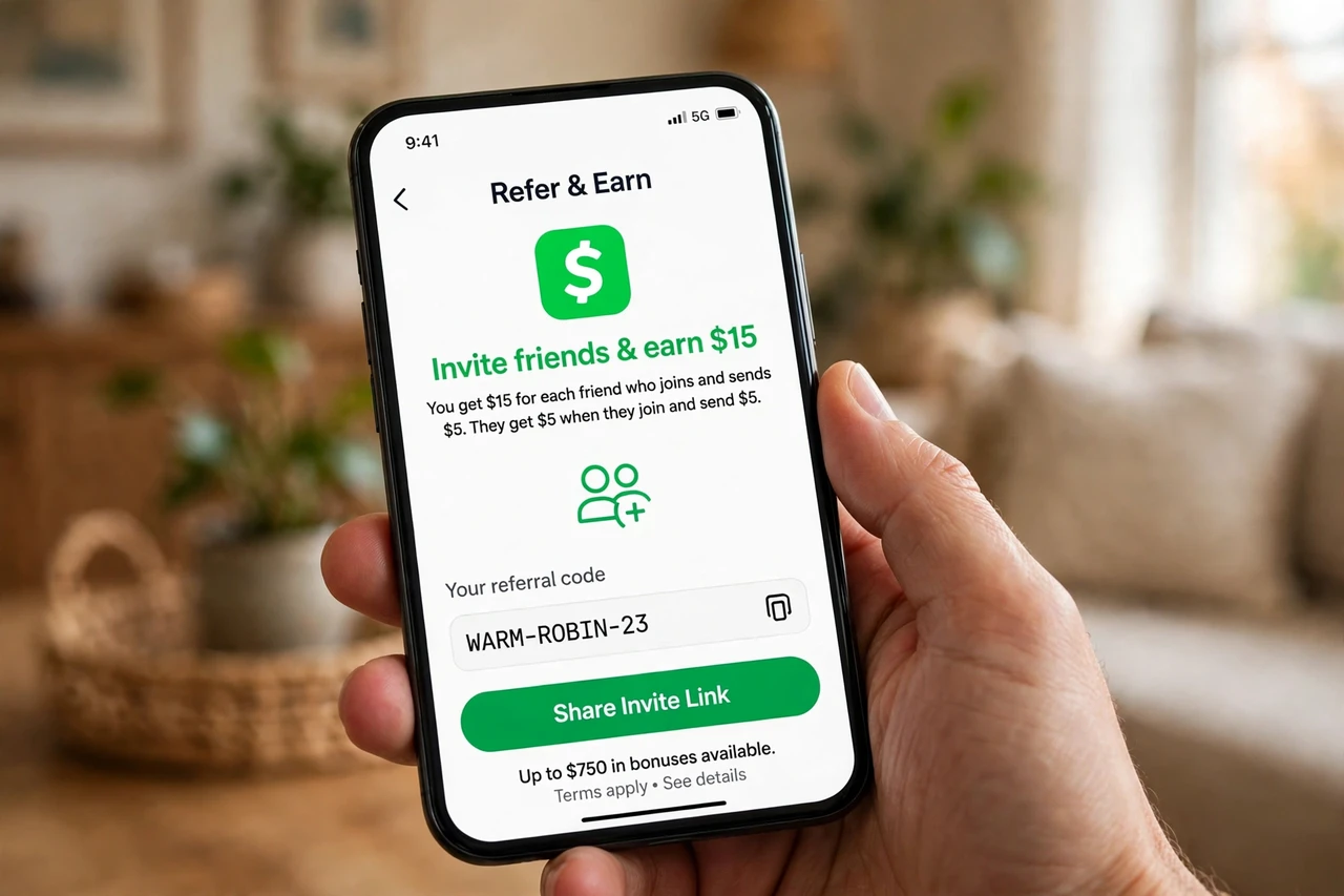 Cash App showing referral bonus for inviting friends