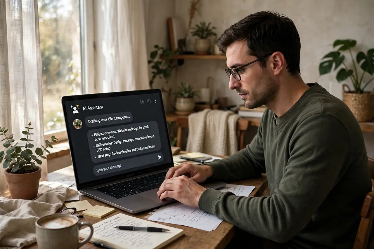 Freelancer using ChatGPT to draft a winning client proposal