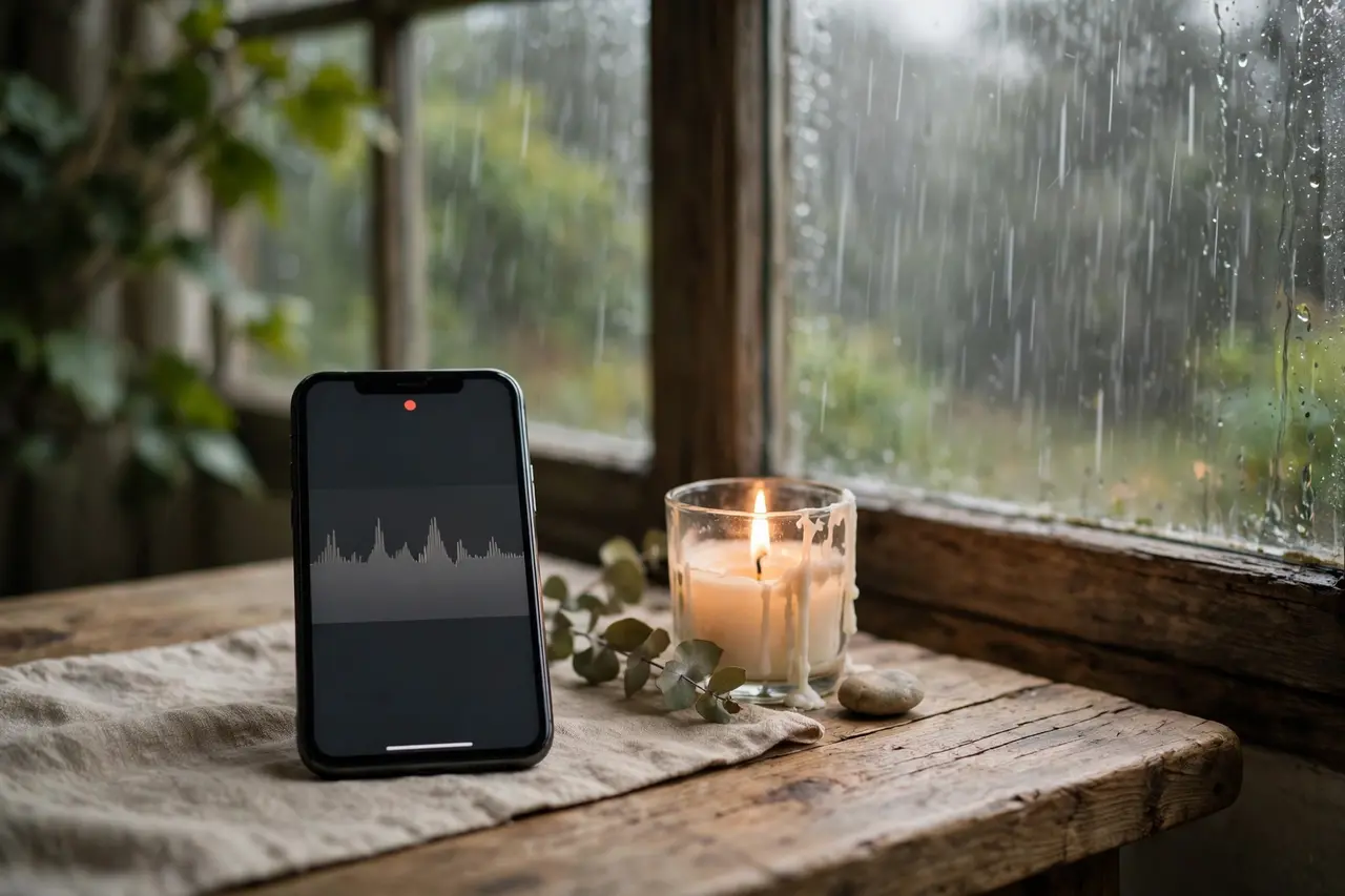 Recording ambient rain sounds on a phone for meditation audio tracks
