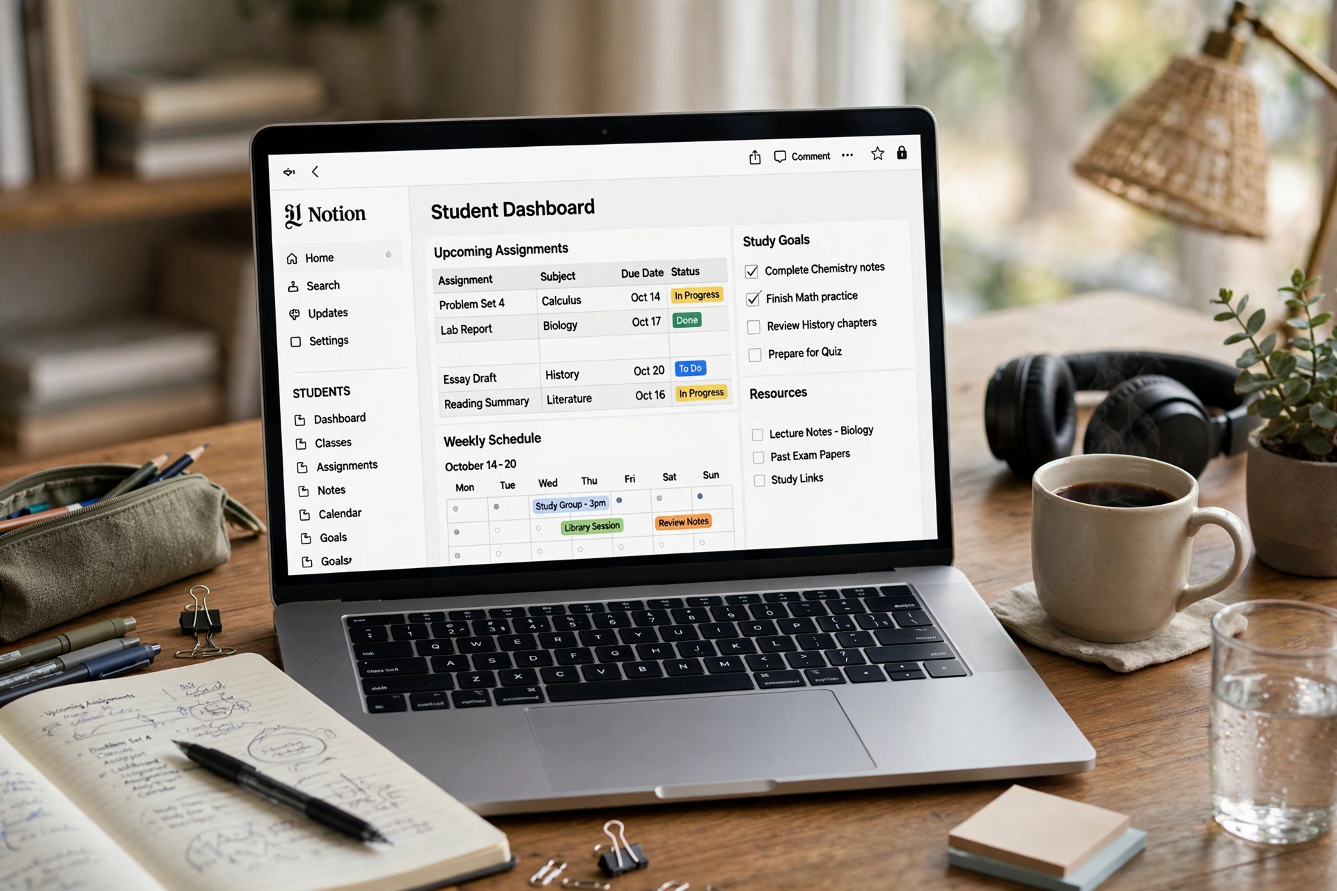 Create Notion dashboards for students