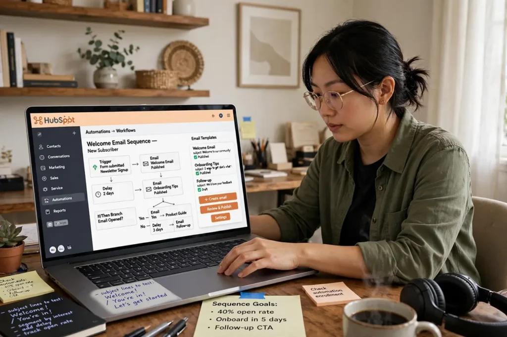 Specialist building automated email sequences in a CRM platform