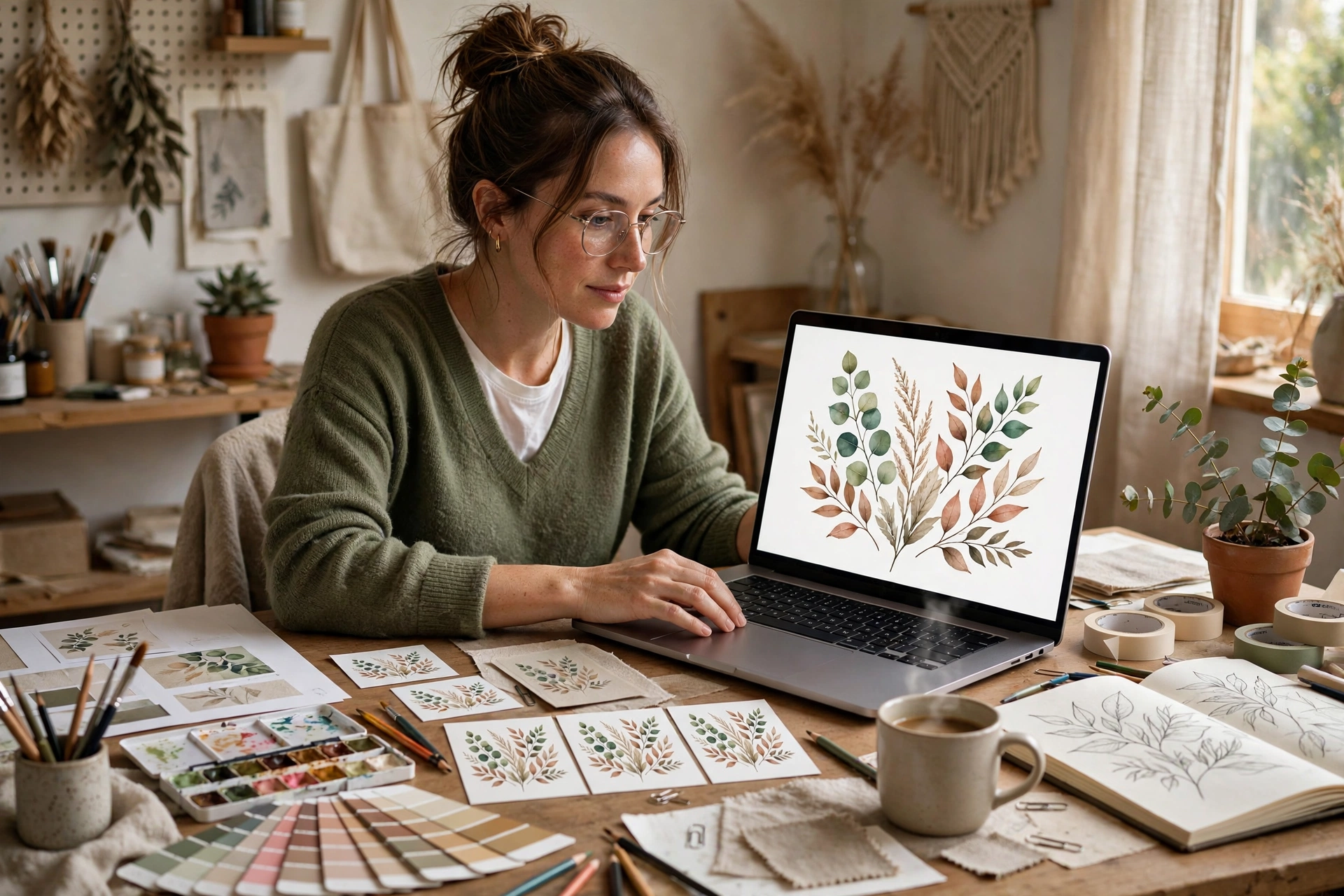 Designer creating printable planners on a computer