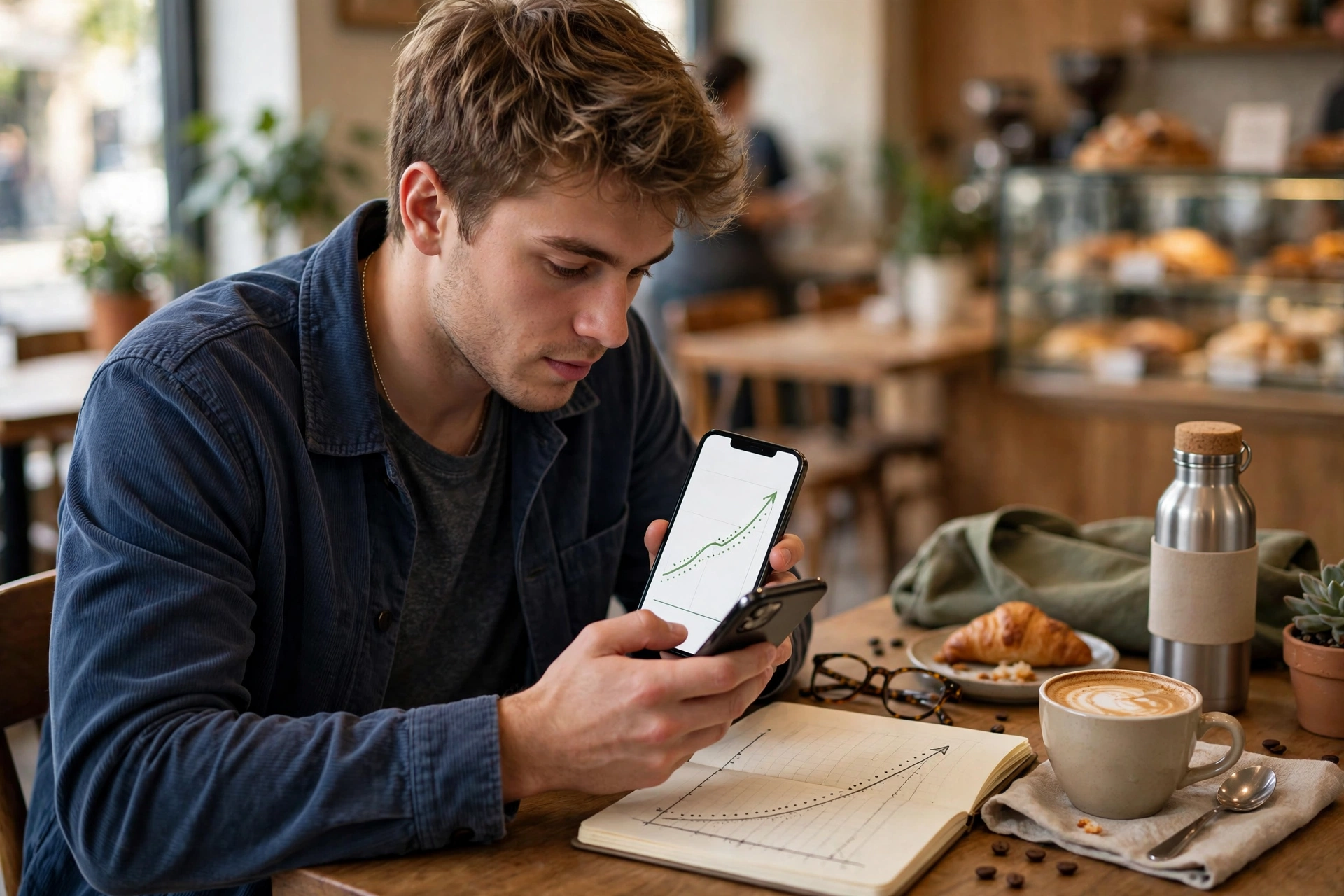Young graduate checking dividend reinvestment growth