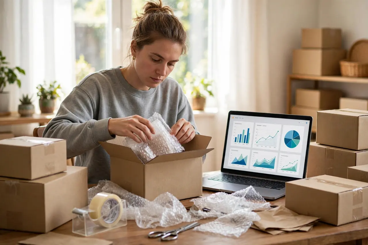 E-commerce virtual assistant processing online store orders from home