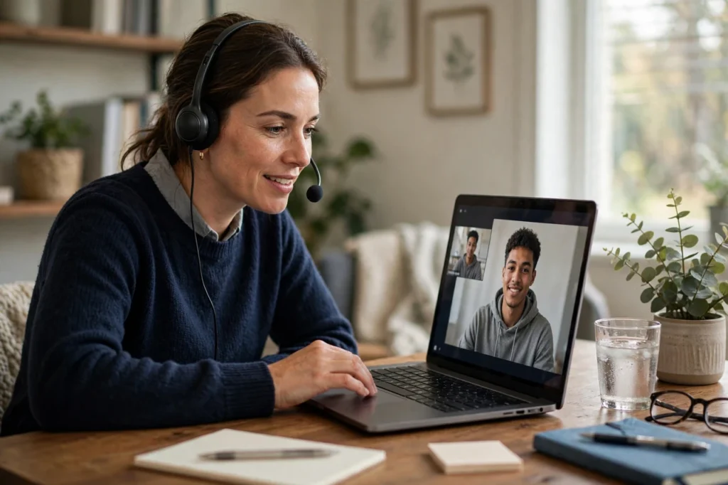 Remote student support advisor helping an online learner enroll