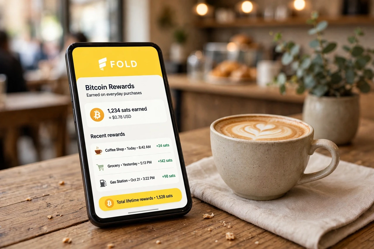 Fold app showing Bitcoin rewards earned on a smartphone