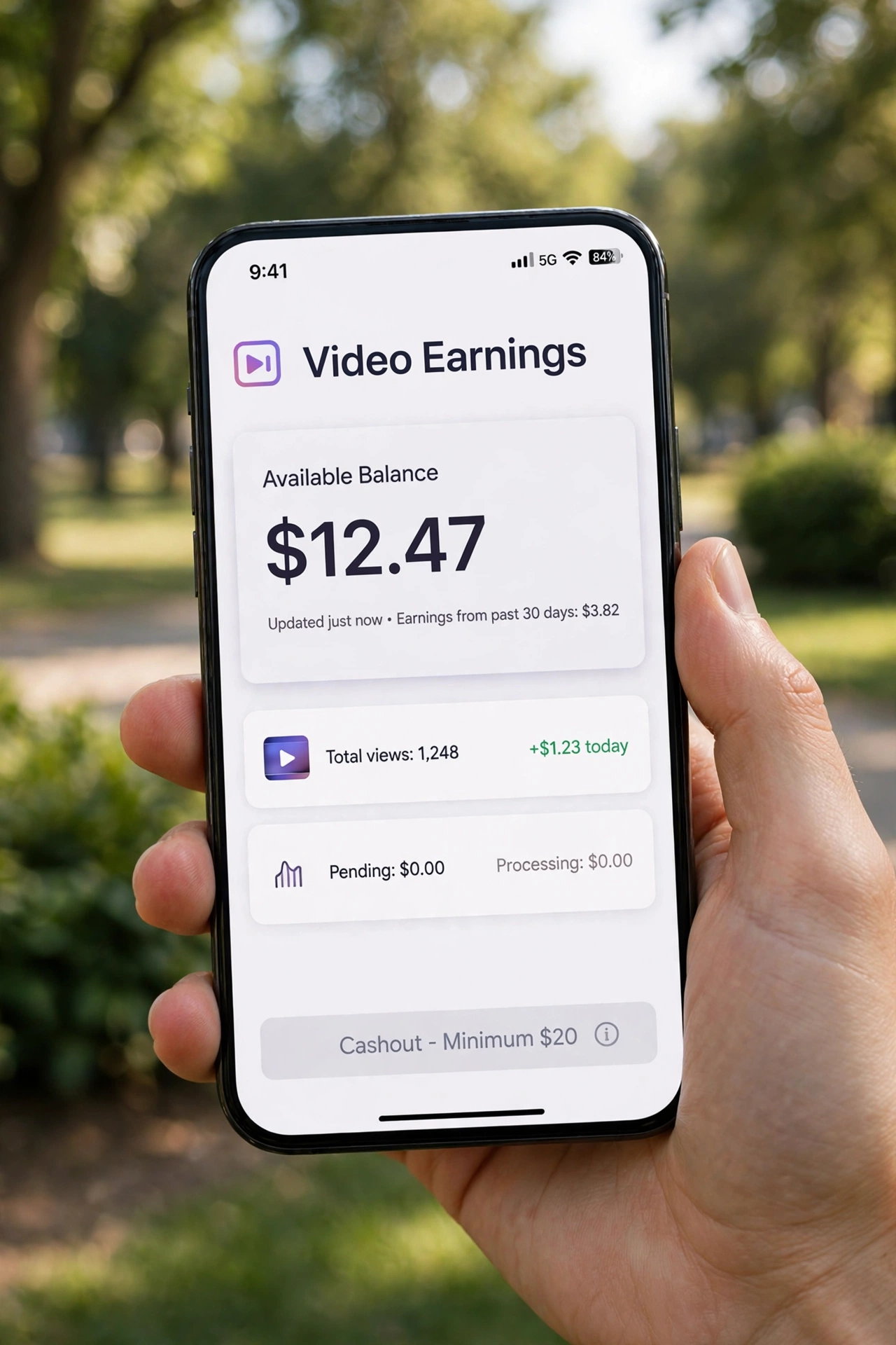 GrabPoints app showing video earnings and low cashout threshold