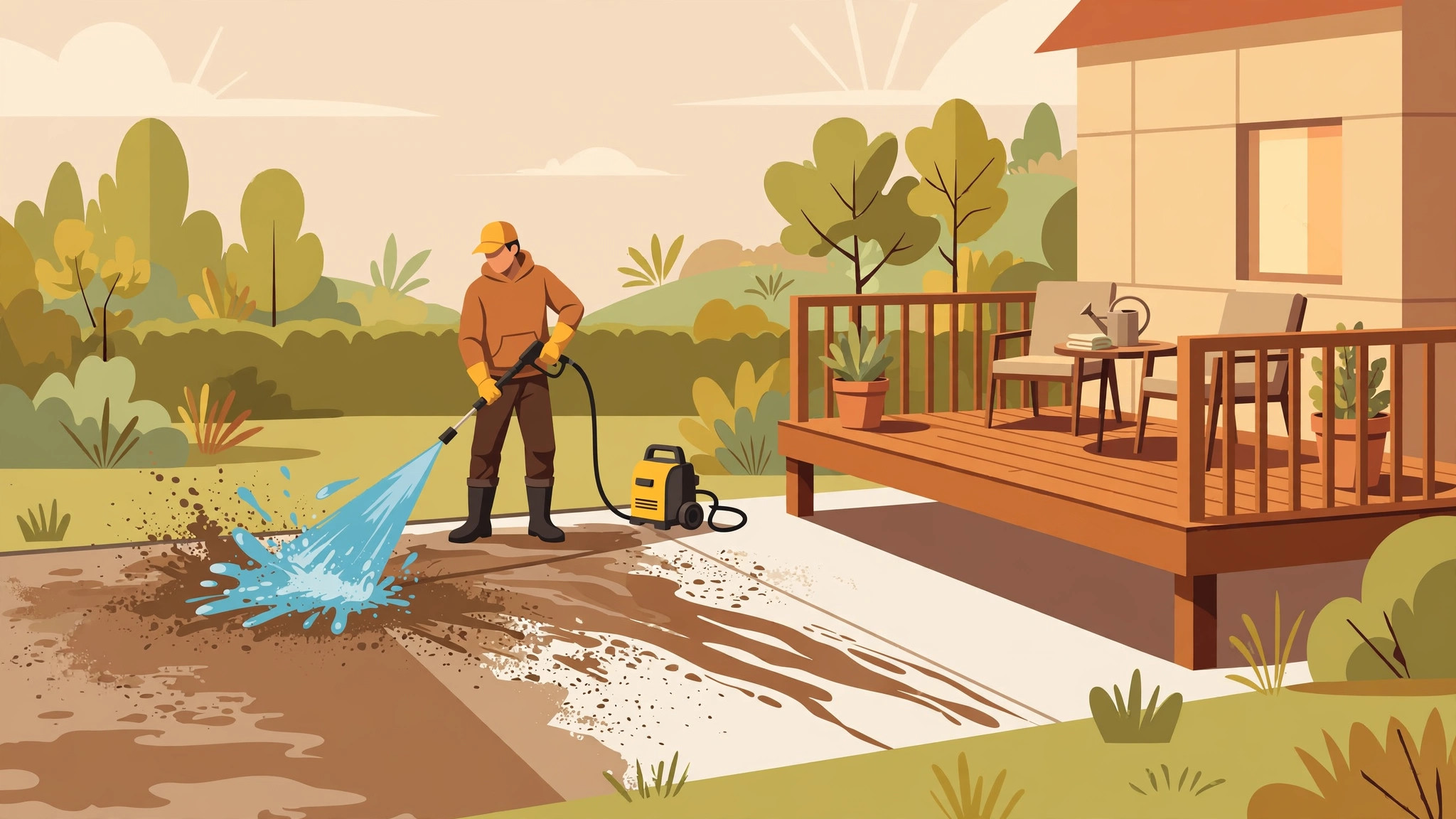Pressure wash driveways and decks