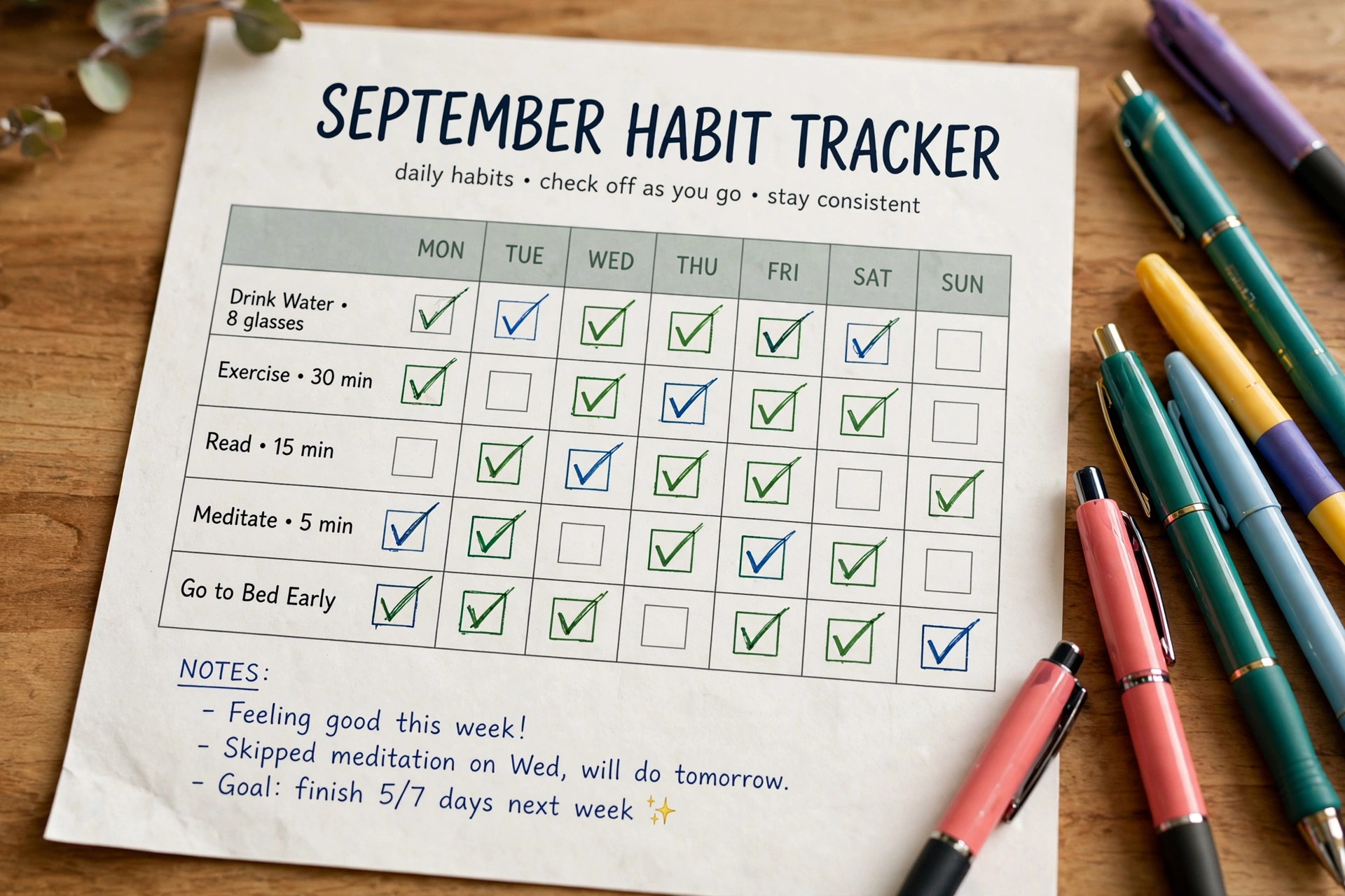 Monthly habit tracker printable with checkboxes for daily habits