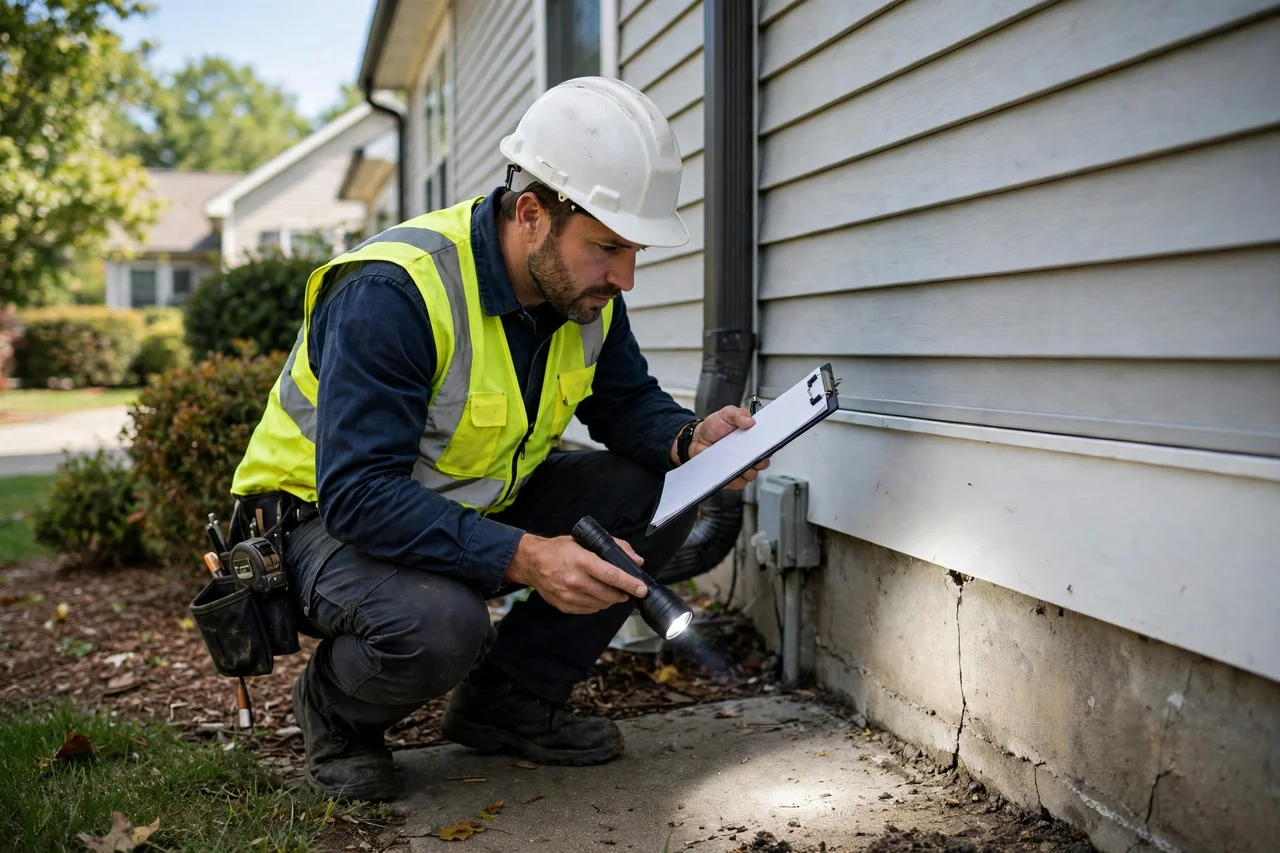 Home inspector examining a property exterior