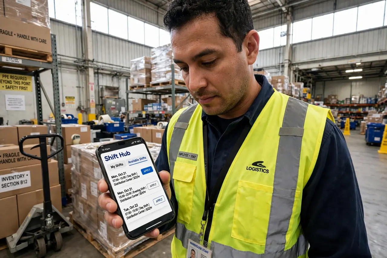 Worker picking up a local shift through the Jobble app