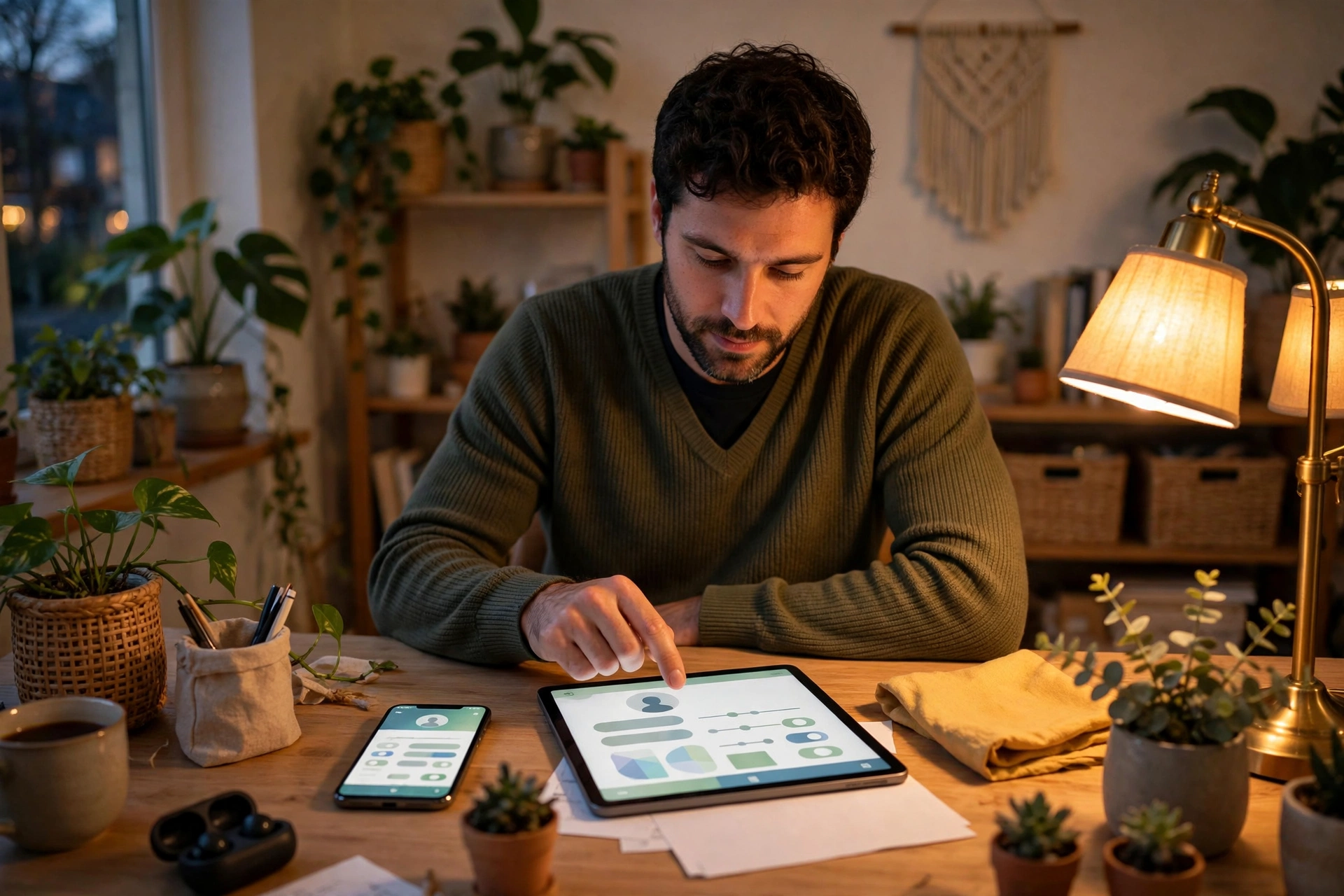 Man signing up for KashKick trial offers on a tablet at home