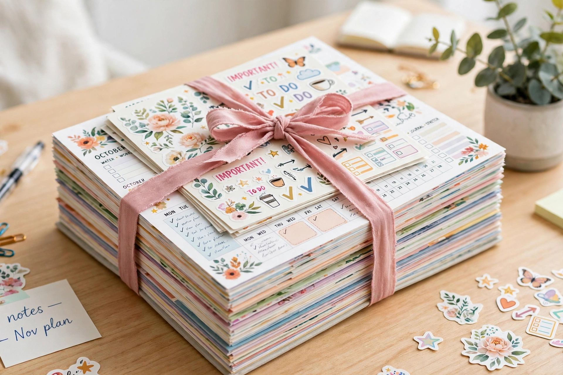 Monthly printable subscription pack with planners stickers and wall art