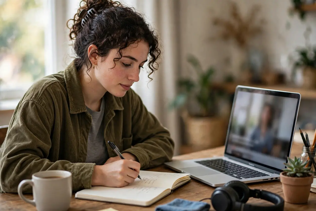 Beta tester reviewing an online course and noting feedback