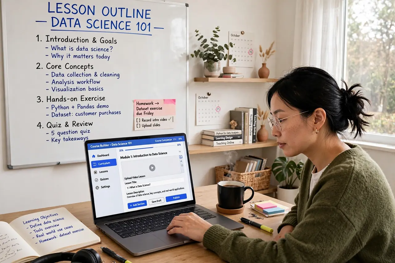 Instructional writer developing online course lessons and workbooks