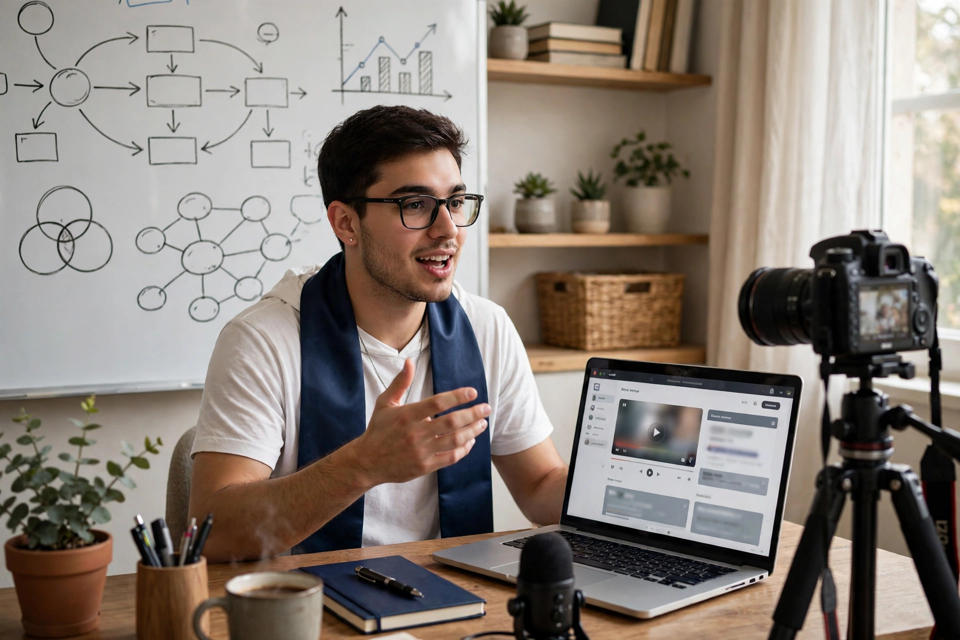 Graduate creating online course from college skills
