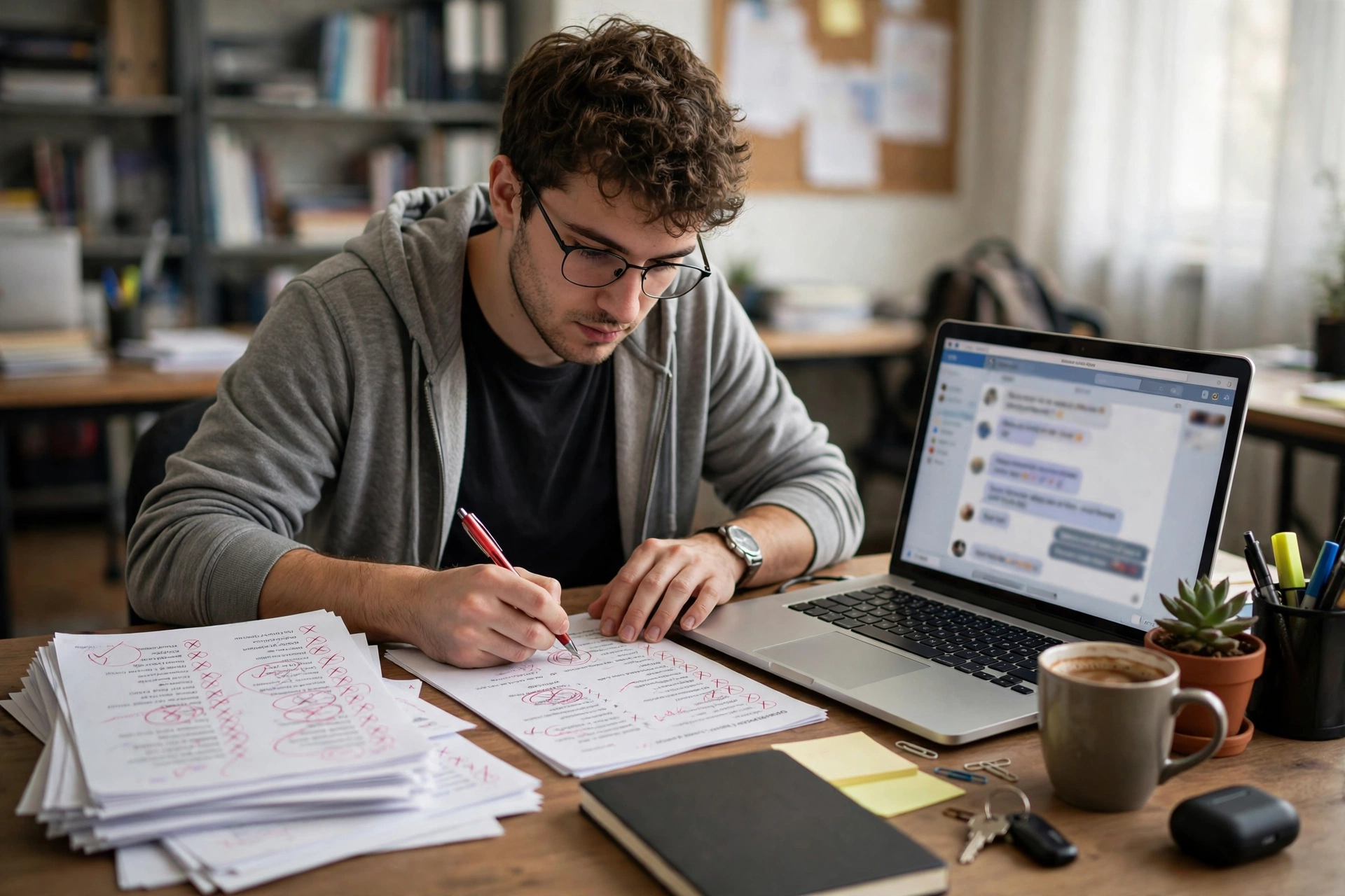 Teaching assistant grading assignments and answering student questions online