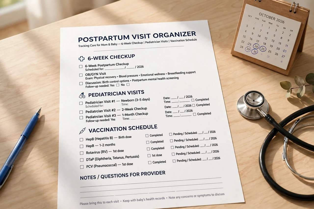 Postpartum doctor visit organizer with appointment trackers