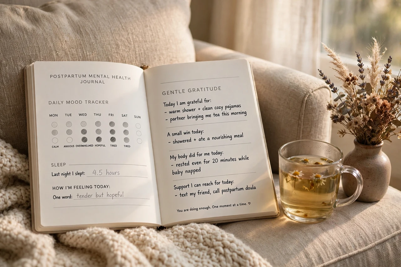 Postpartum mental health journal with mood tracker