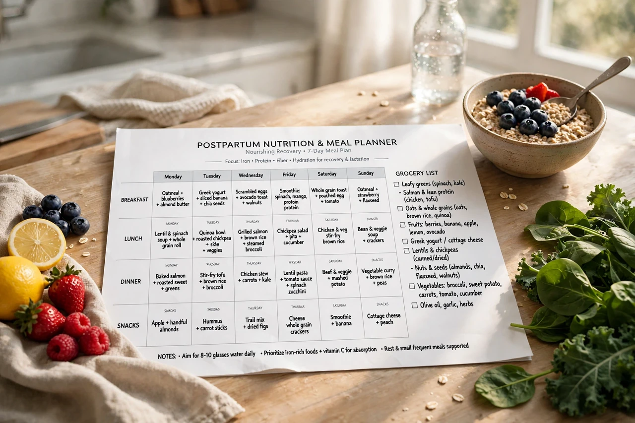 Postpartum nutrition and meal planner printable