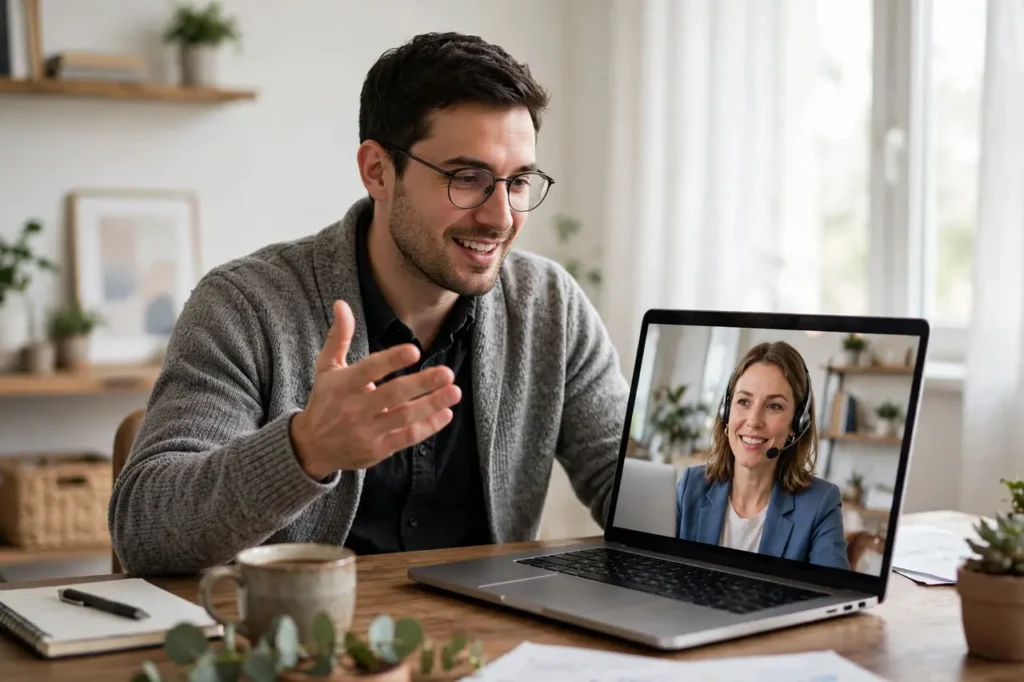 Freelancer discussing project value with client on video call