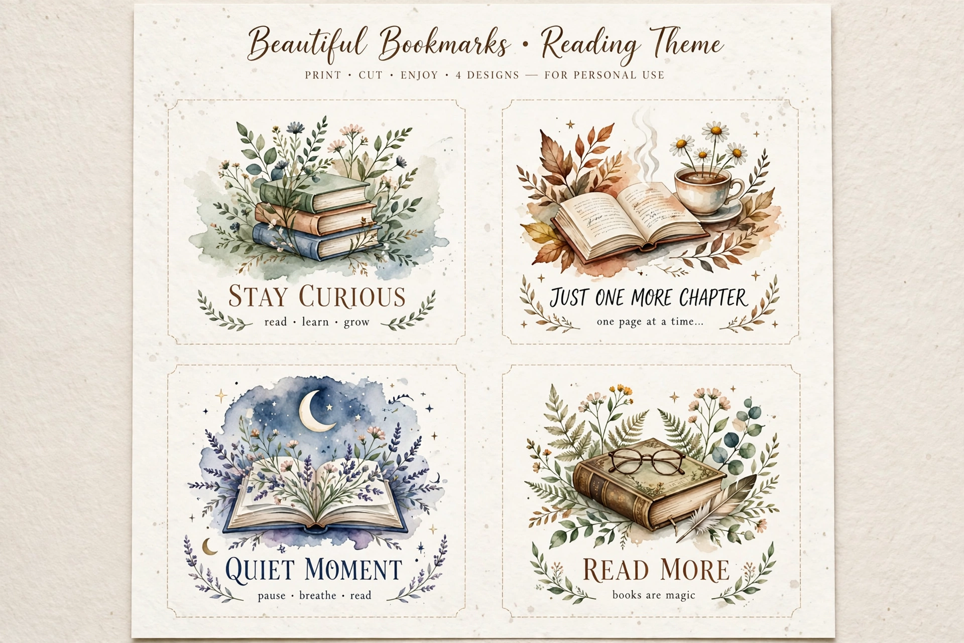 Set of printable bookmarks with inspirational designs