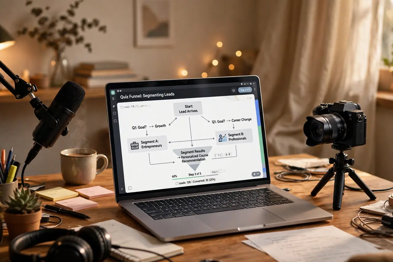 AI quiz funnel chatbot segmenting leads for a course creator