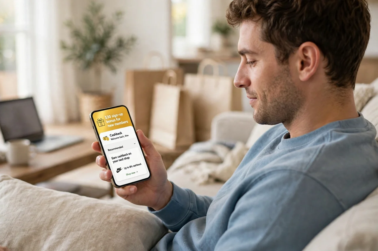Rakuten app showing $30 sign-up bonus for new members