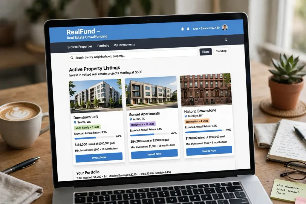 Real estate crowdfunding investment platform dashboard