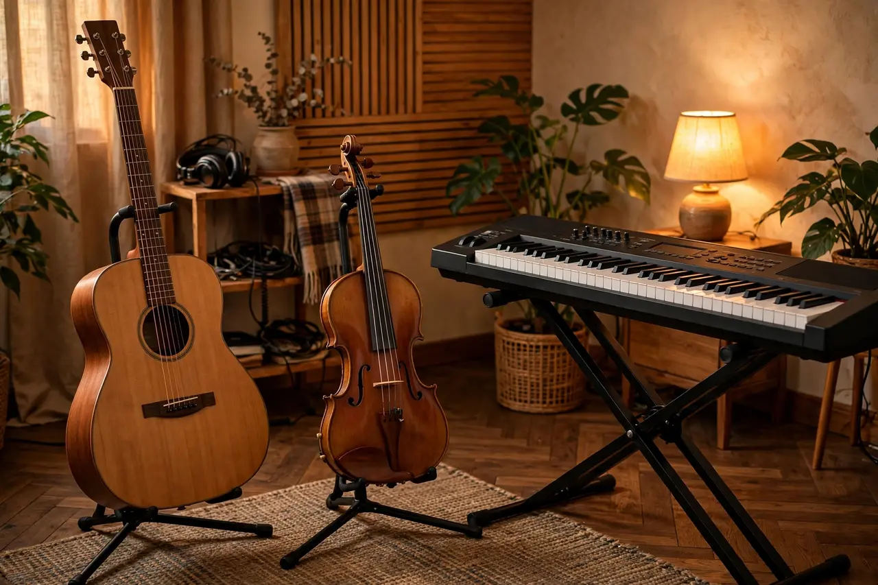 Guitar and keyboard instruments available for monthly rental