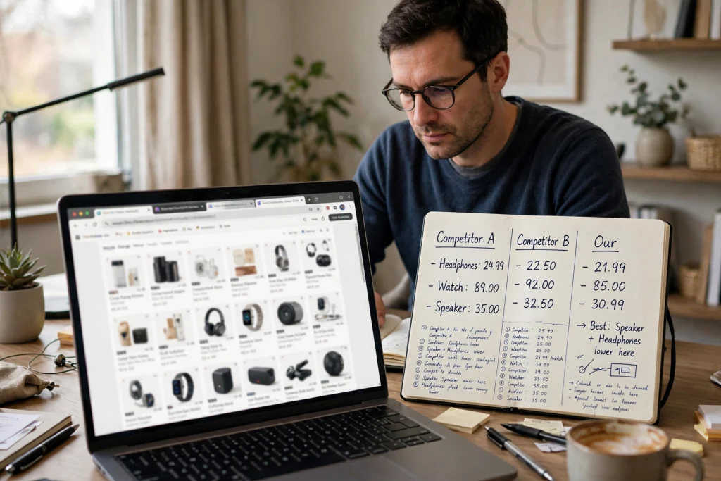 Researching competitor prices on digital product platform