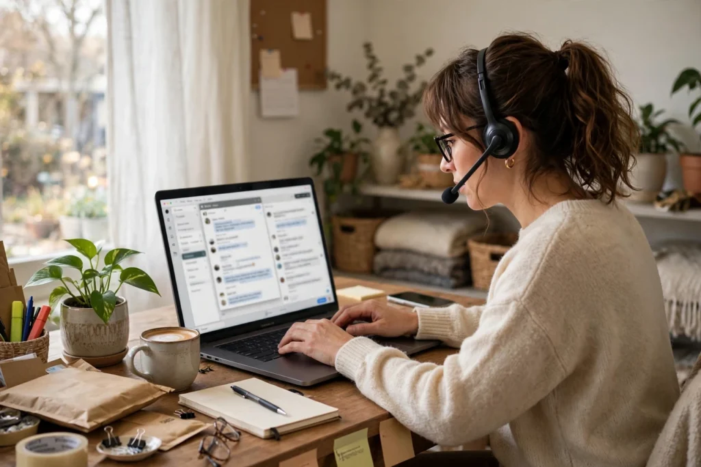 Remote e-commerce agent handling customer chats about orders