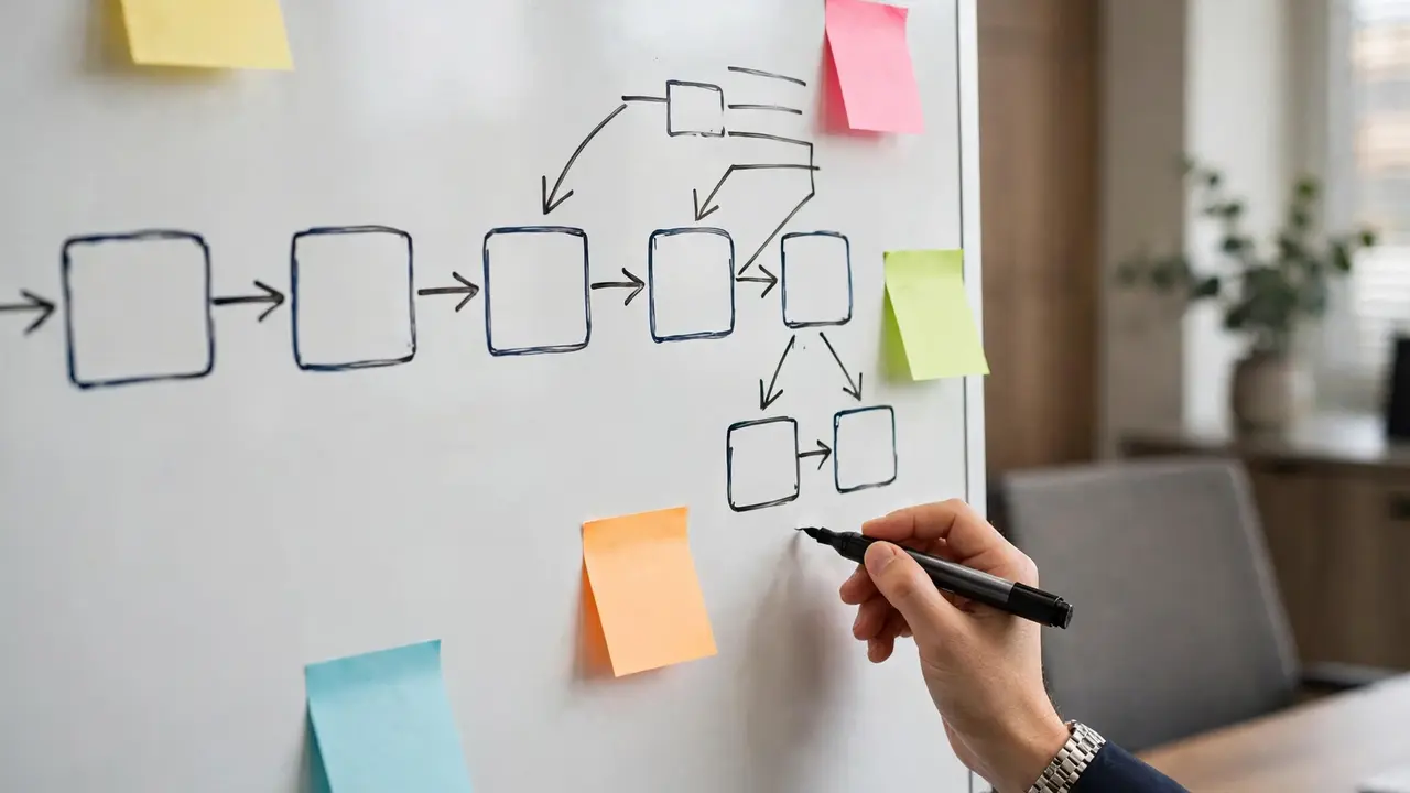Sales pipeline stages with automated follow-up points marked in an audit