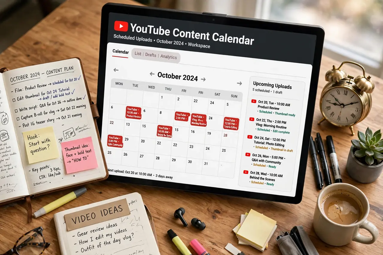 YouTube upload schedule calendar for automated channel