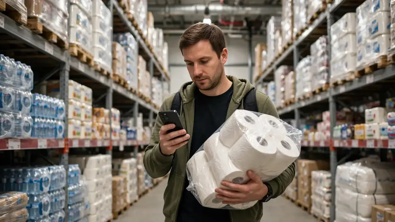 Shipt shopper scanning items with a phone in a Target store aisle