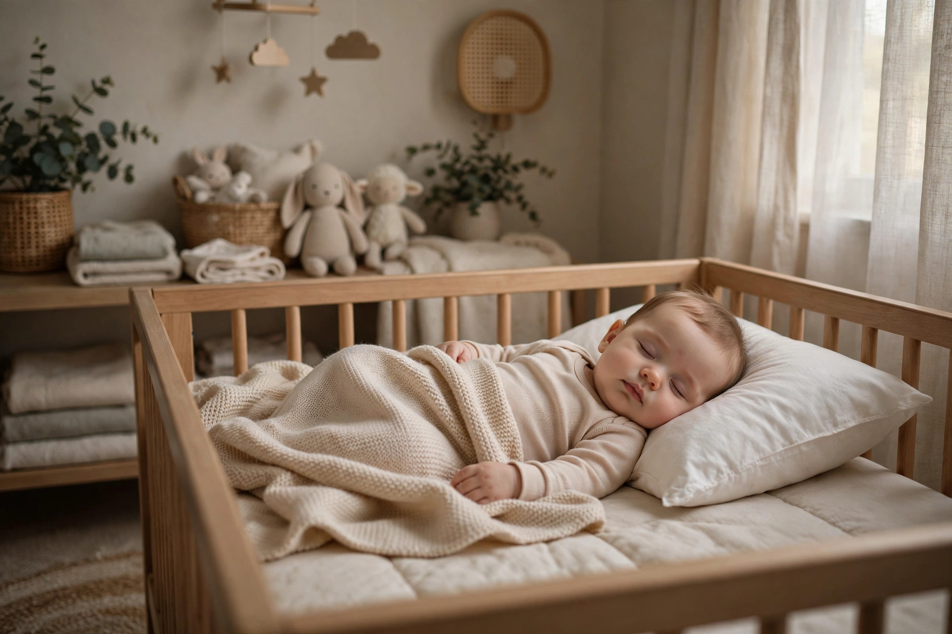 Peaceful sleeping baby in a softly lit nursery
