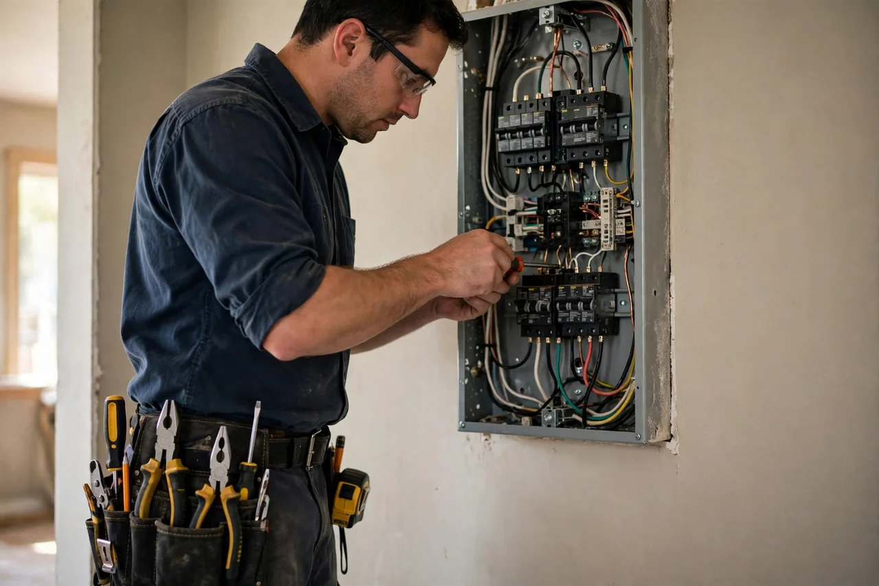 Electrician working on a residential panel