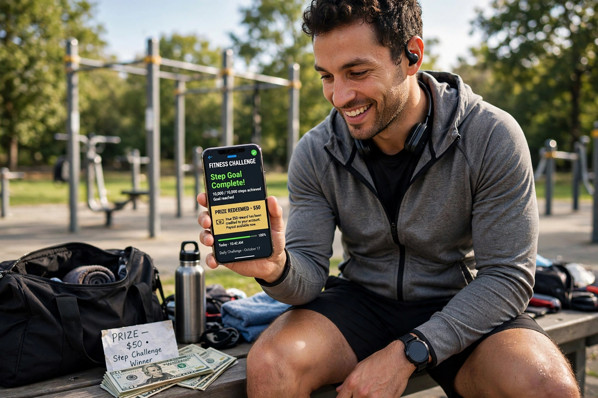 StepBet app showing step challenge and winnings