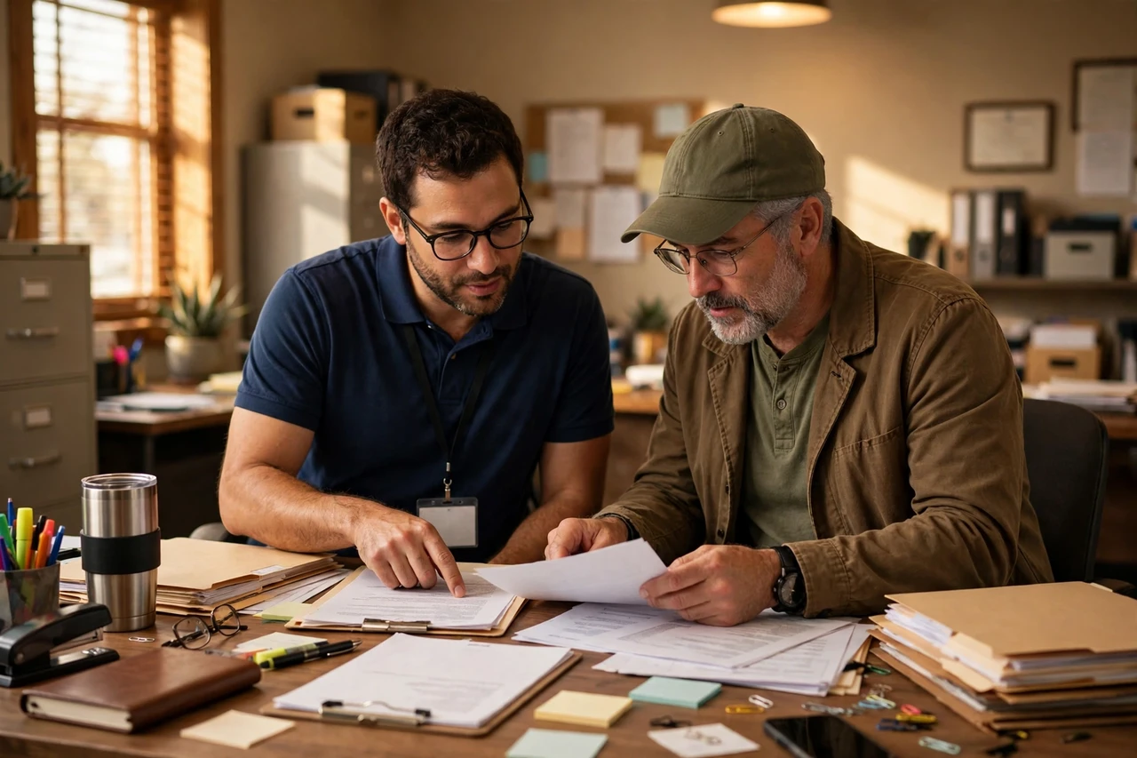 Veteran consultant helping another veteran with VA disability claim paperwork
