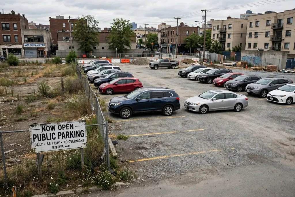 Vacant land generating income from parking rentals