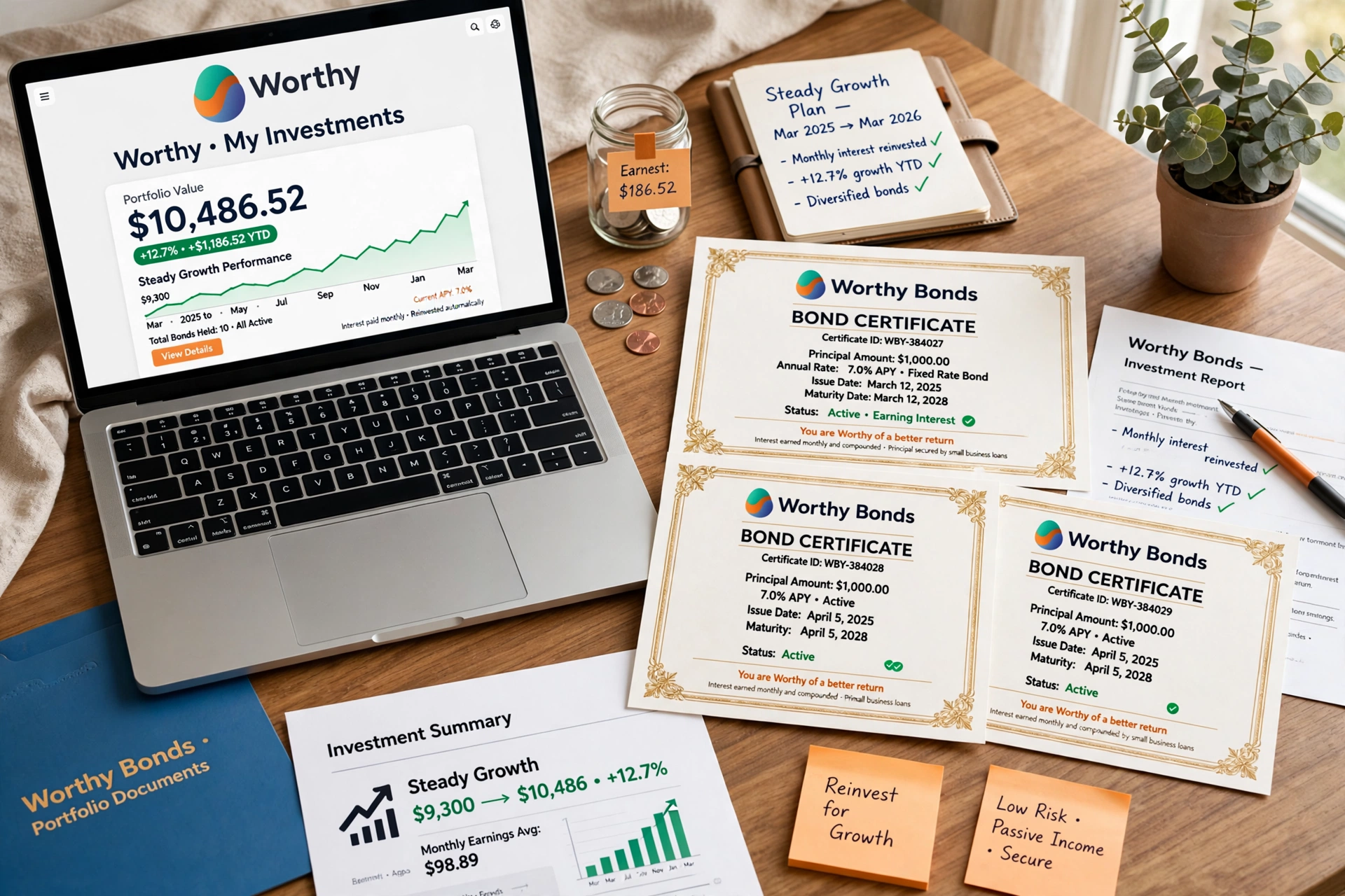 Worthy Bonds app earning fixed passive interest
