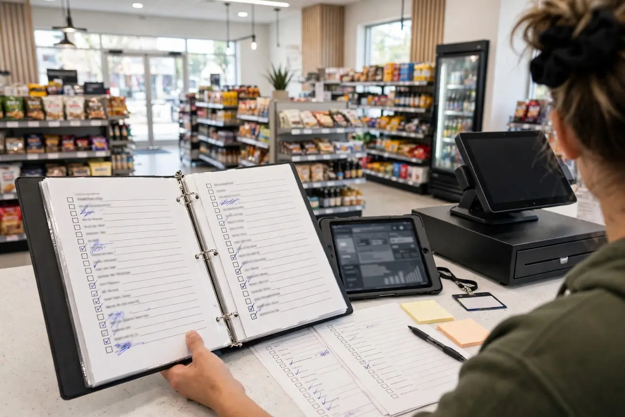 Writer creating standard operating procedure manuals for a franchise business
